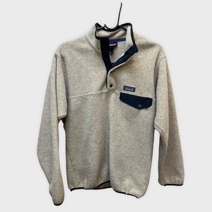 Men Patagonia Synchilla Quarter Button Up Cream/Navy sz small